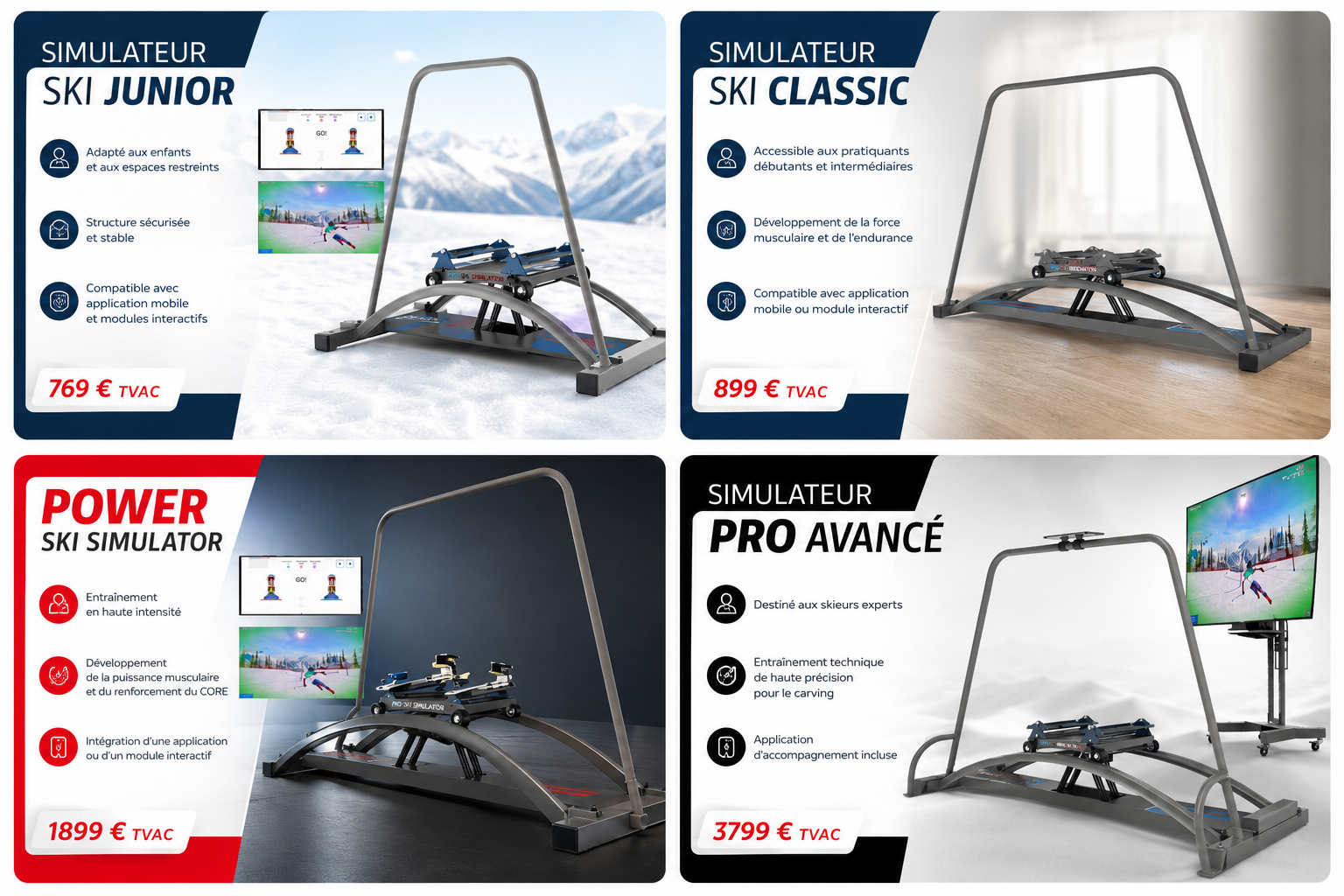 Gamme des simulateurs de ski ProSki disponibles